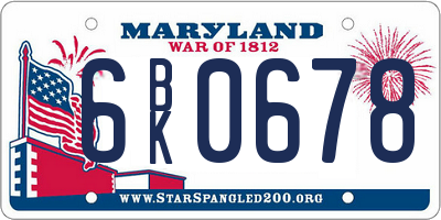MD license plate 6BK0678