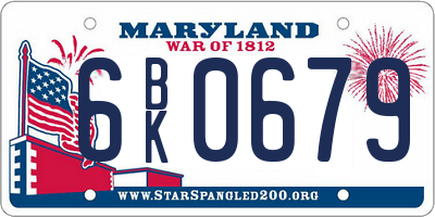 MD license plate 6BK0679