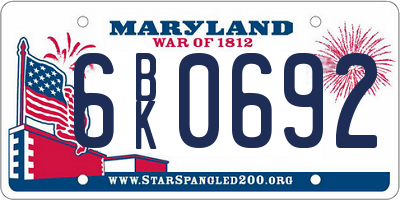 MD license plate 6BK0692