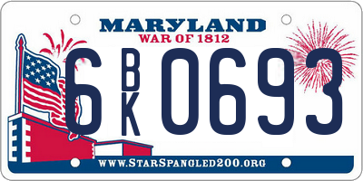 MD license plate 6BK0693