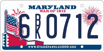 MD license plate 6BK0712