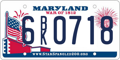 MD license plate 6BK0718