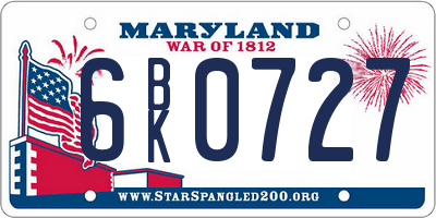 MD license plate 6BK0727