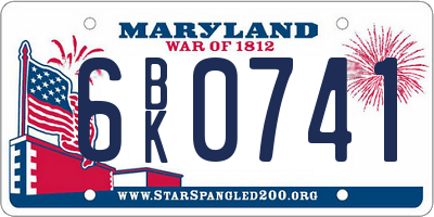 MD license plate 6BK0741
