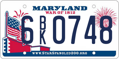 MD license plate 6BK0748
