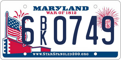 MD license plate 6BK0749