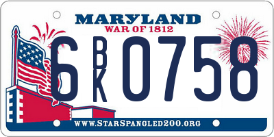 MD license plate 6BK0758