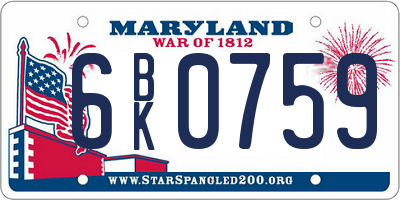 MD license plate 6BK0759