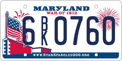 MD license plate 6BK0760