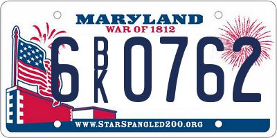 MD license plate 6BK0762