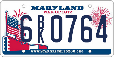MD license plate 6BK0764