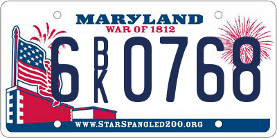 MD license plate 6BK0768