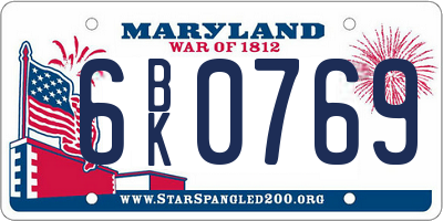 MD license plate 6BK0769