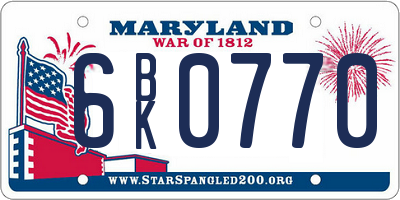 MD license plate 6BK0770