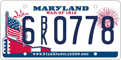 MD license plate 6BK0778