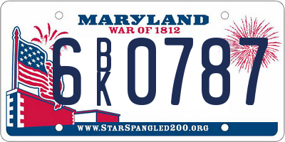 MD license plate 6BK0787