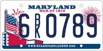 MD license plate 6BK0789