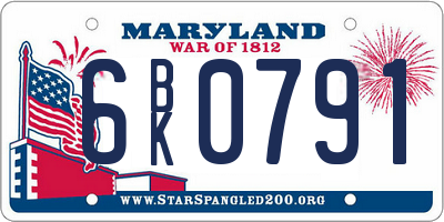 MD license plate 6BK0791
