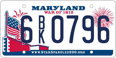 MD license plate 6BK0796