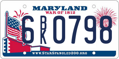 MD license plate 6BK0798