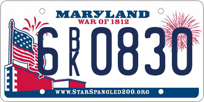 MD license plate 6BK0830
