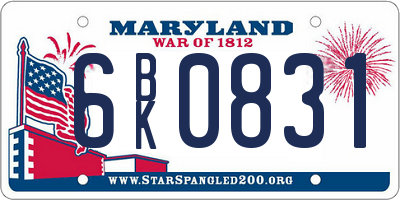 MD license plate 6BK0831