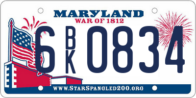 MD license plate 6BK0834