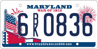 MD license plate 6BK0836