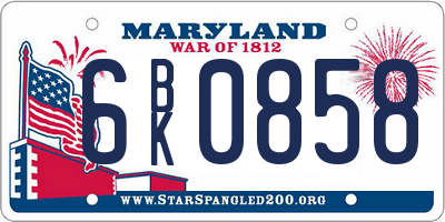 MD license plate 6BK0858