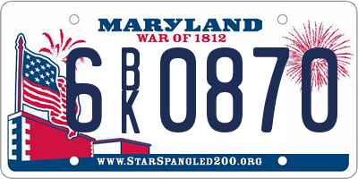 MD license plate 6BK0870