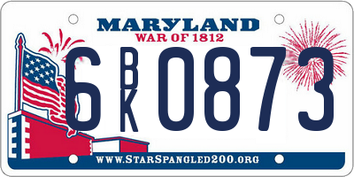 MD license plate 6BK0873