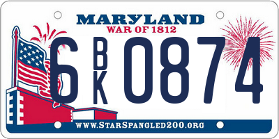MD license plate 6BK0874