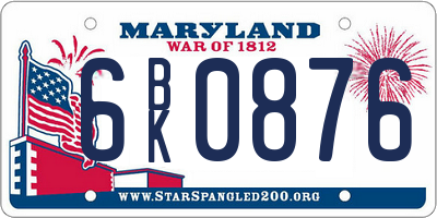 MD license plate 6BK0876