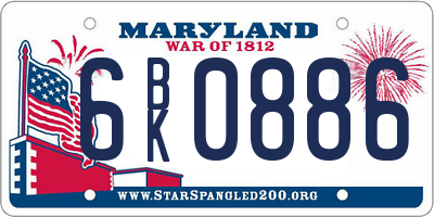 MD license plate 6BK0886