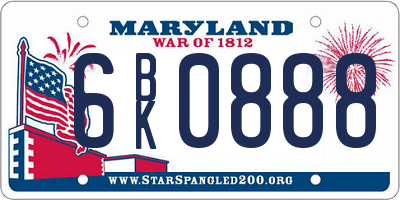 MD license plate 6BK0888