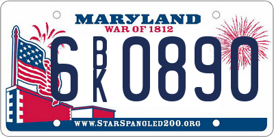 MD license plate 6BK0890