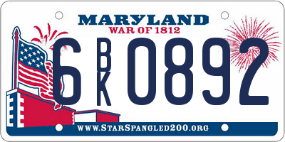 MD license plate 6BK0892