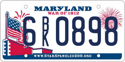MD license plate 6BK0898