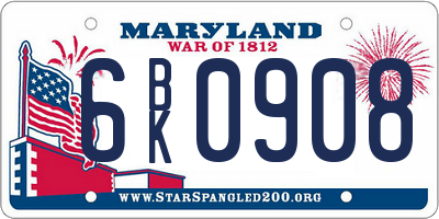 MD license plate 6BK0908