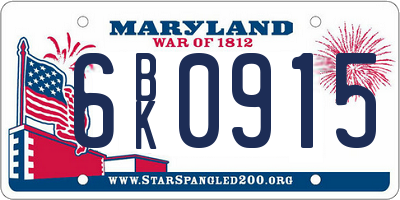 MD license plate 6BK0915