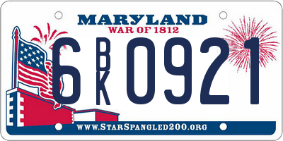 MD license plate 6BK0921