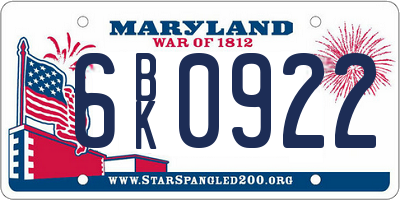 MD license plate 6BK0922