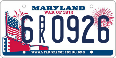MD license plate 6BK0926