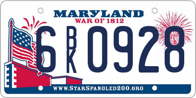 MD license plate 6BK0928