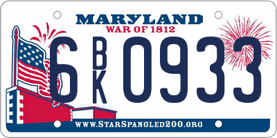 MD license plate 6BK0933