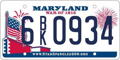MD license plate 6BK0934