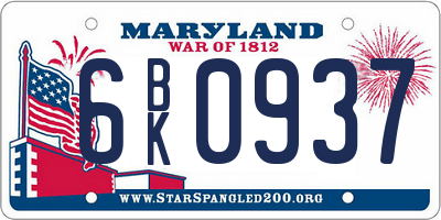 MD license plate 6BK0937