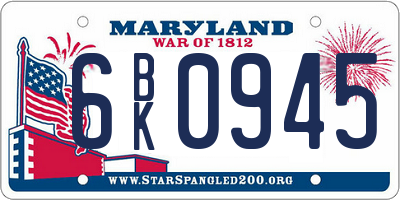 MD license plate 6BK0945