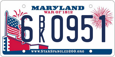 MD license plate 6BK0951