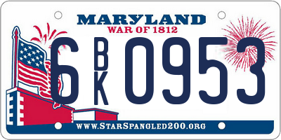 MD license plate 6BK0953
